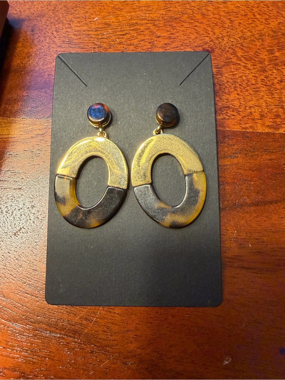 LOFT Tortoiseshell Gold Statement Oval Drop Earrings
